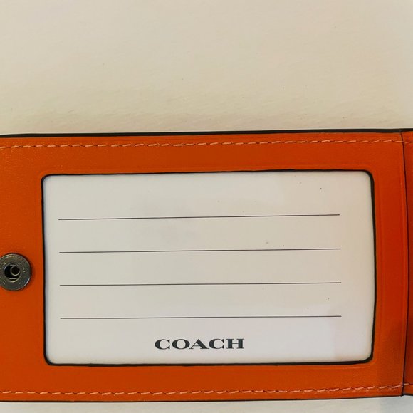 COACH LARGE LUGGAGE TAG IN LEATHER bright orange, plastic id window - Picture 9 of 16